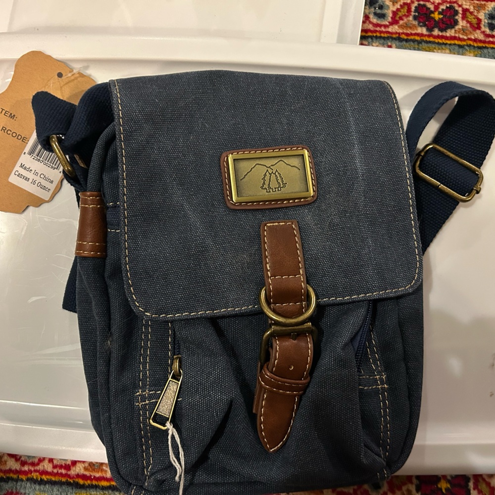Blue and Brown Messenger Bag with Sturdy Design
